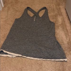 Cris cross back tank top with white lace at bottom
